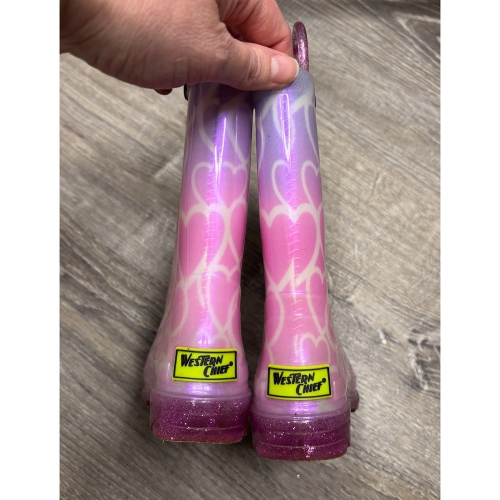 Western Chief Toddler Sparkle Heart Lightup Waterproof Rain Boots Pink Size 8 - Picture 3 of 5
